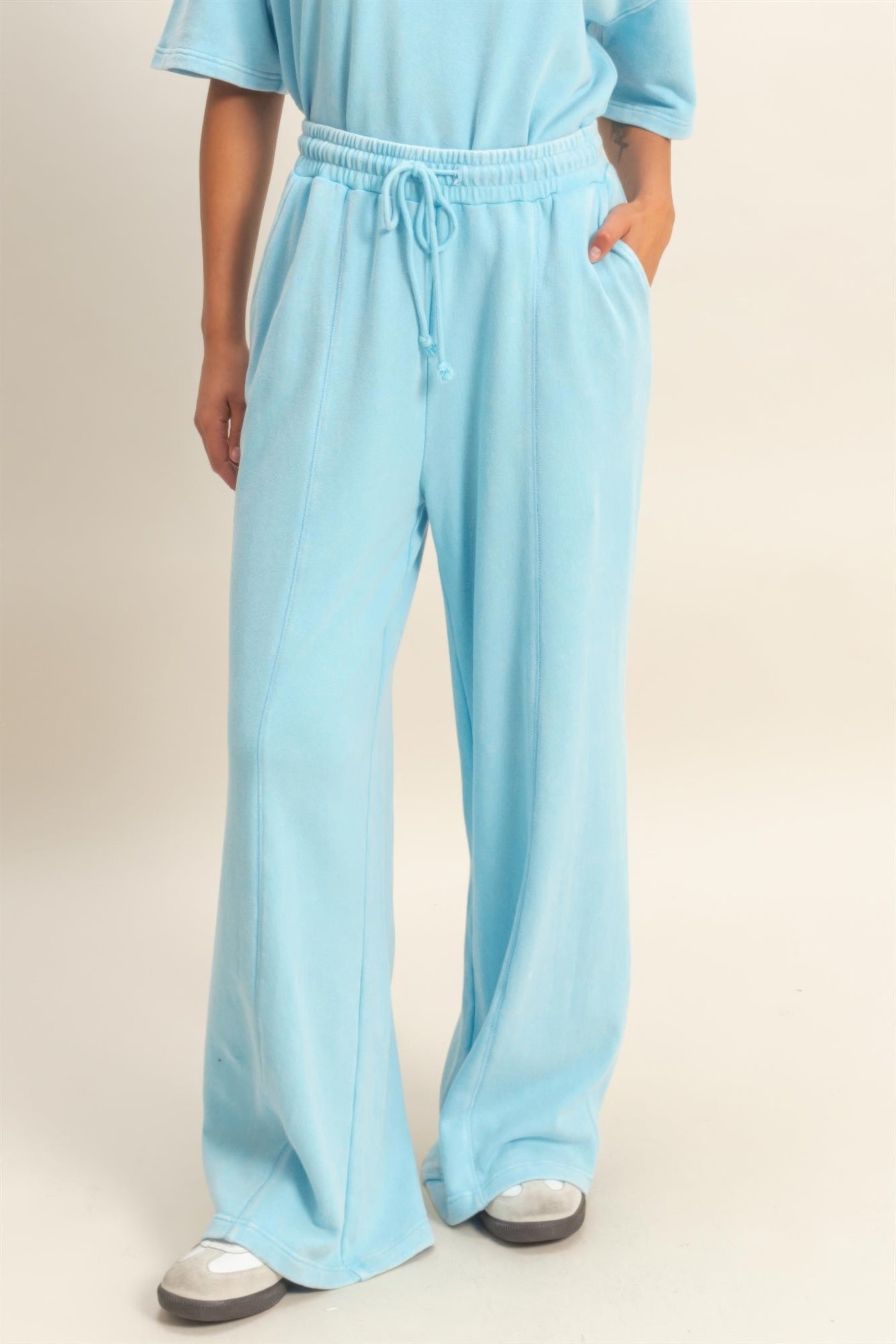 Acid Wash French Terry Wide-leg Pants  Shop One Place