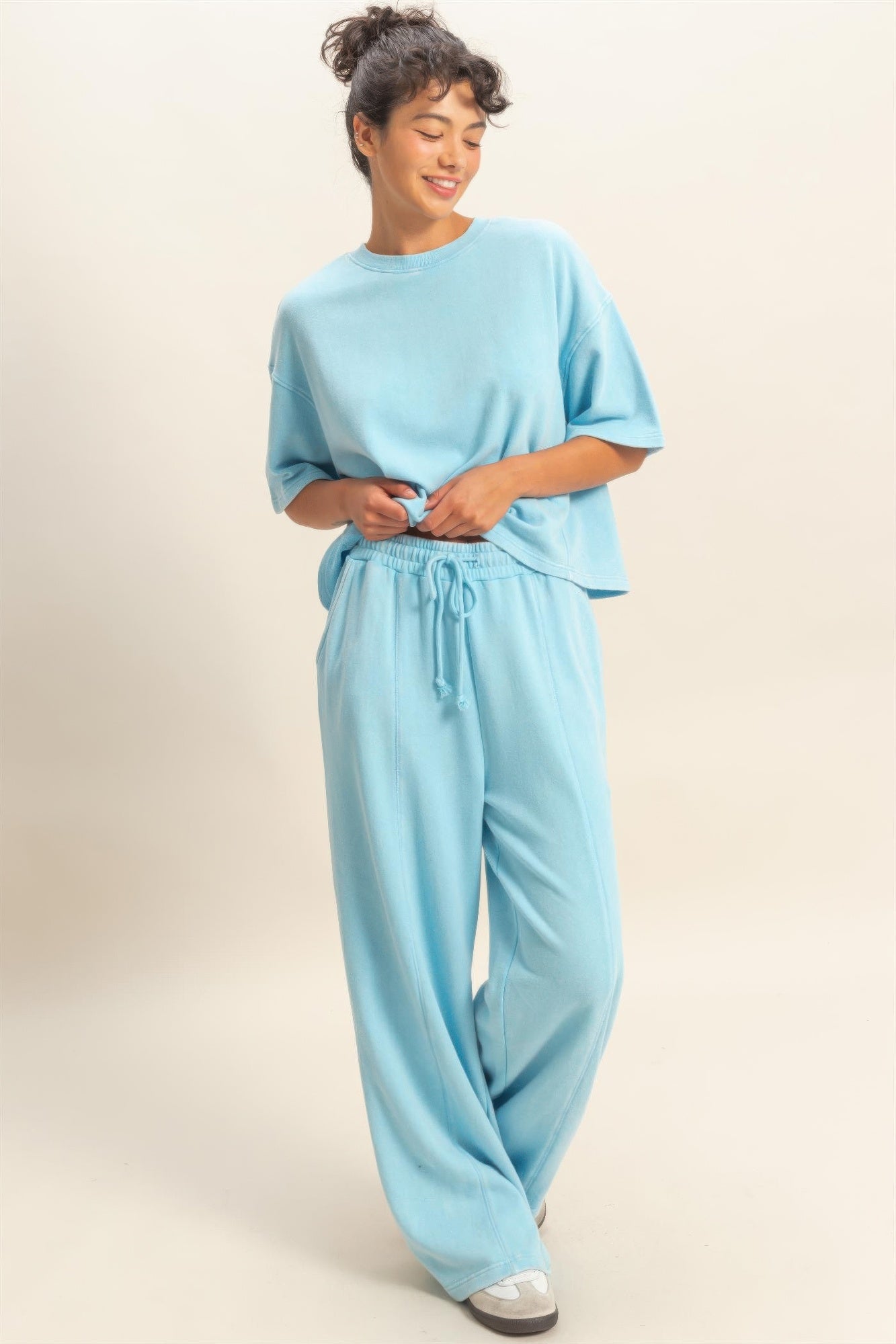 Acid Wash French Terry Wide-leg Pants  Shop One Place