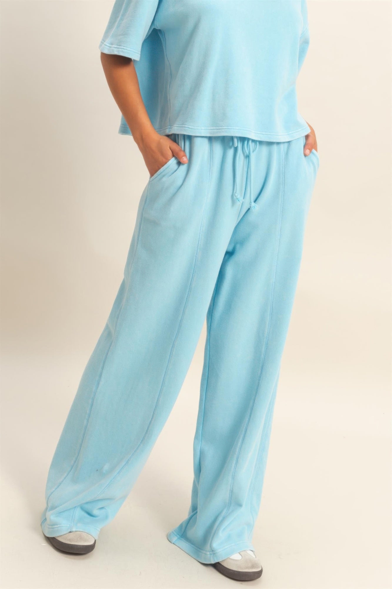 Acid Wash French Terry Wide-leg Pants  Shop One Place