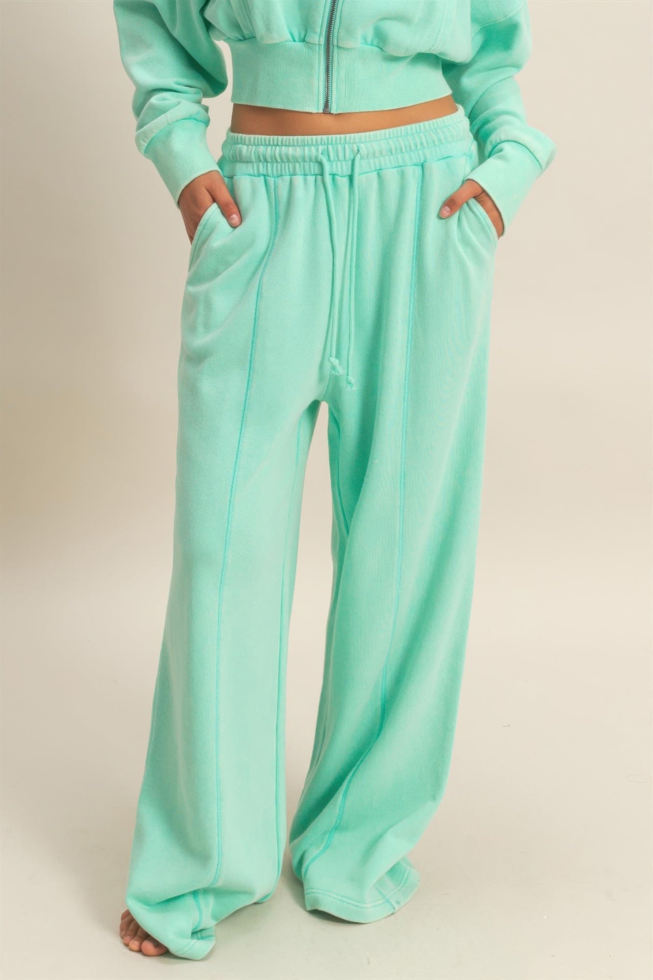 Acid Wash French Terry Wide-leg Pants  Shop One Place