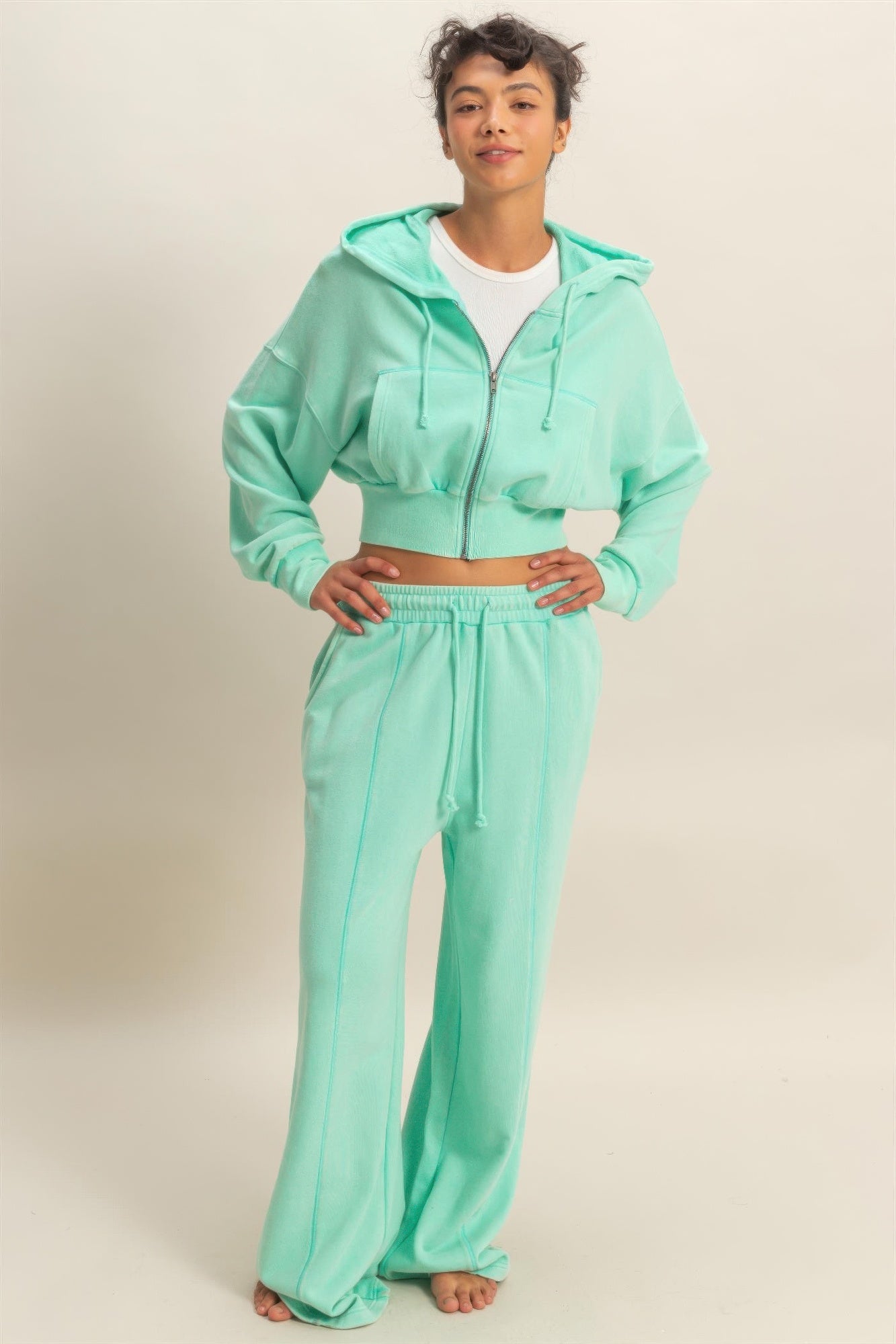 Acid Wash French Terry Wide-leg Pants  Shop One Place