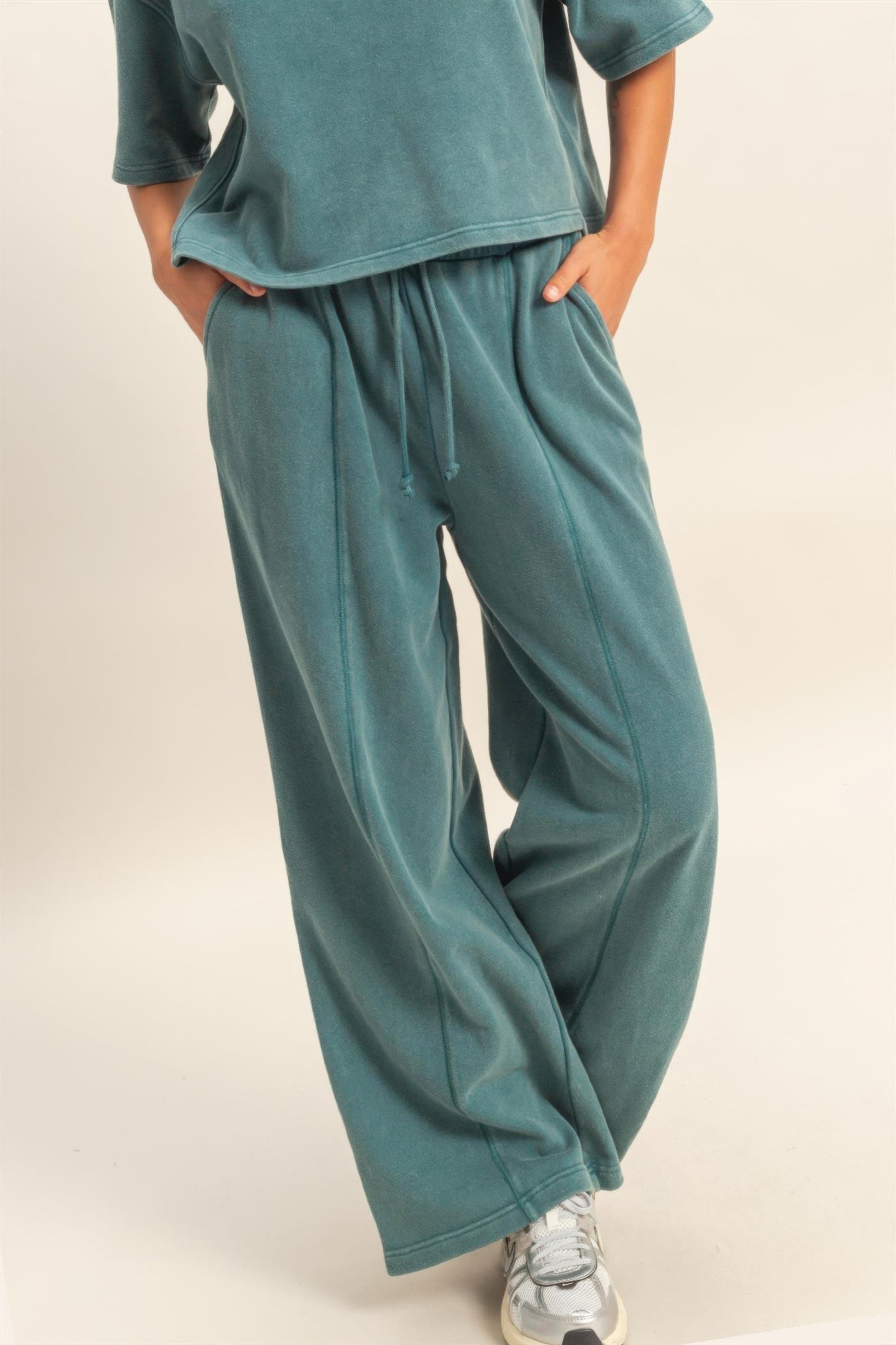 Acid Wash French Terry Wide-leg Pants  Shop One Place