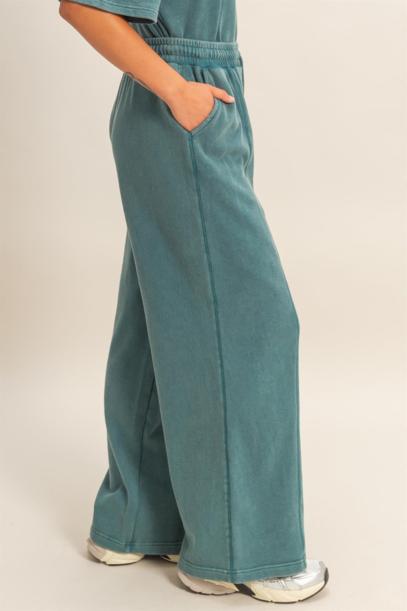 Acid Wash French Terry Wide-leg Pants  Shop One Place