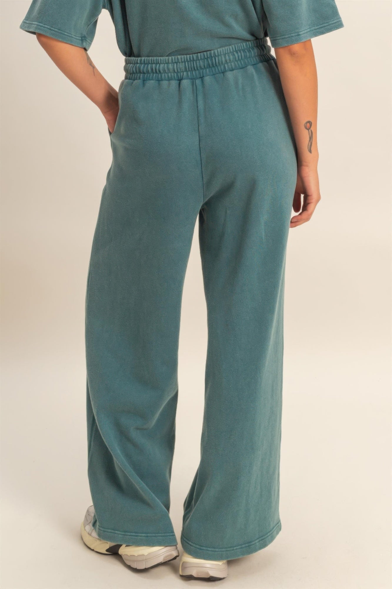 Acid Wash French Terry Wide-leg Pants  Shop One Place