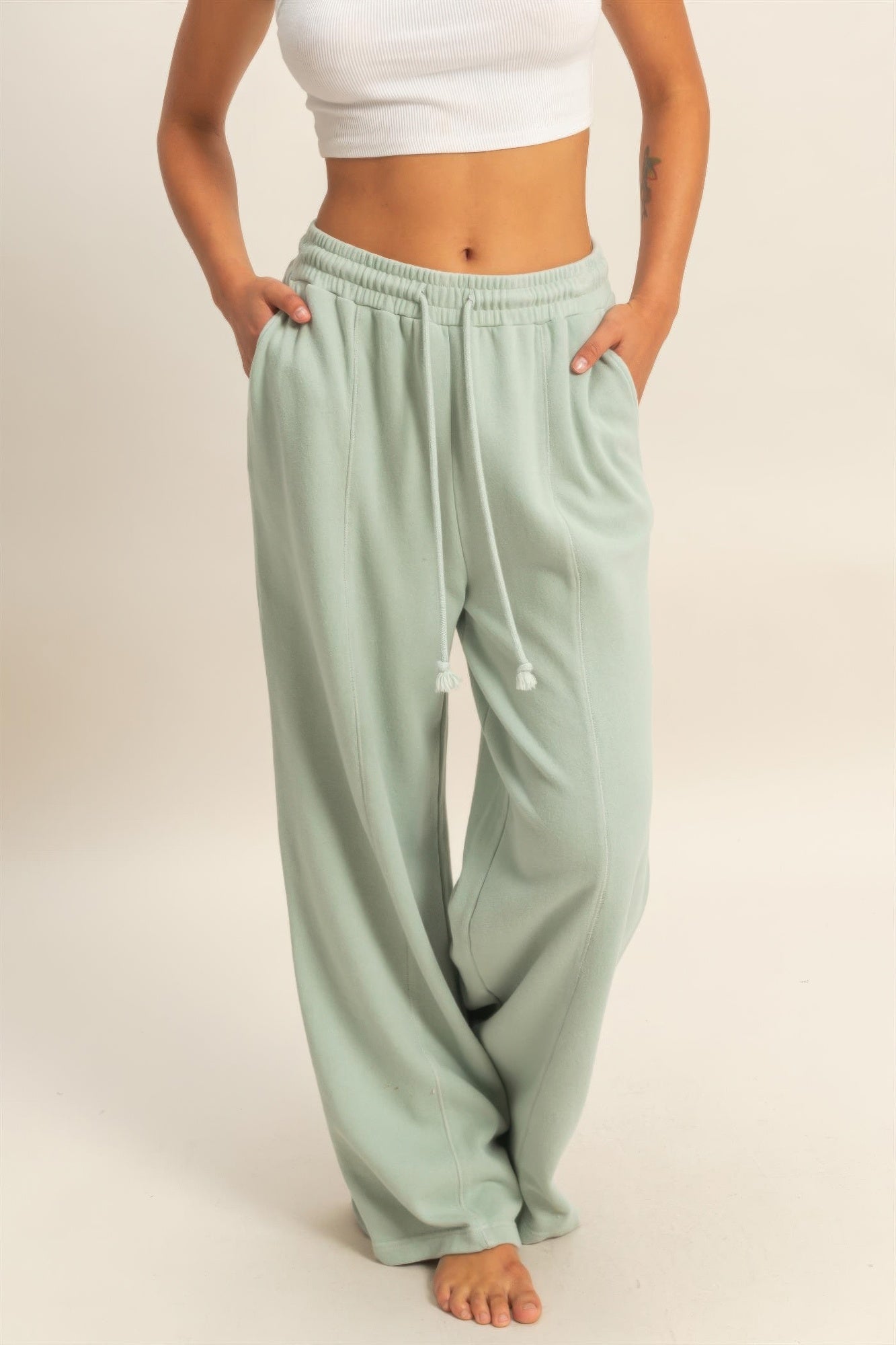 Acid Wash French Terry Wide-leg Pants  Shop One Place