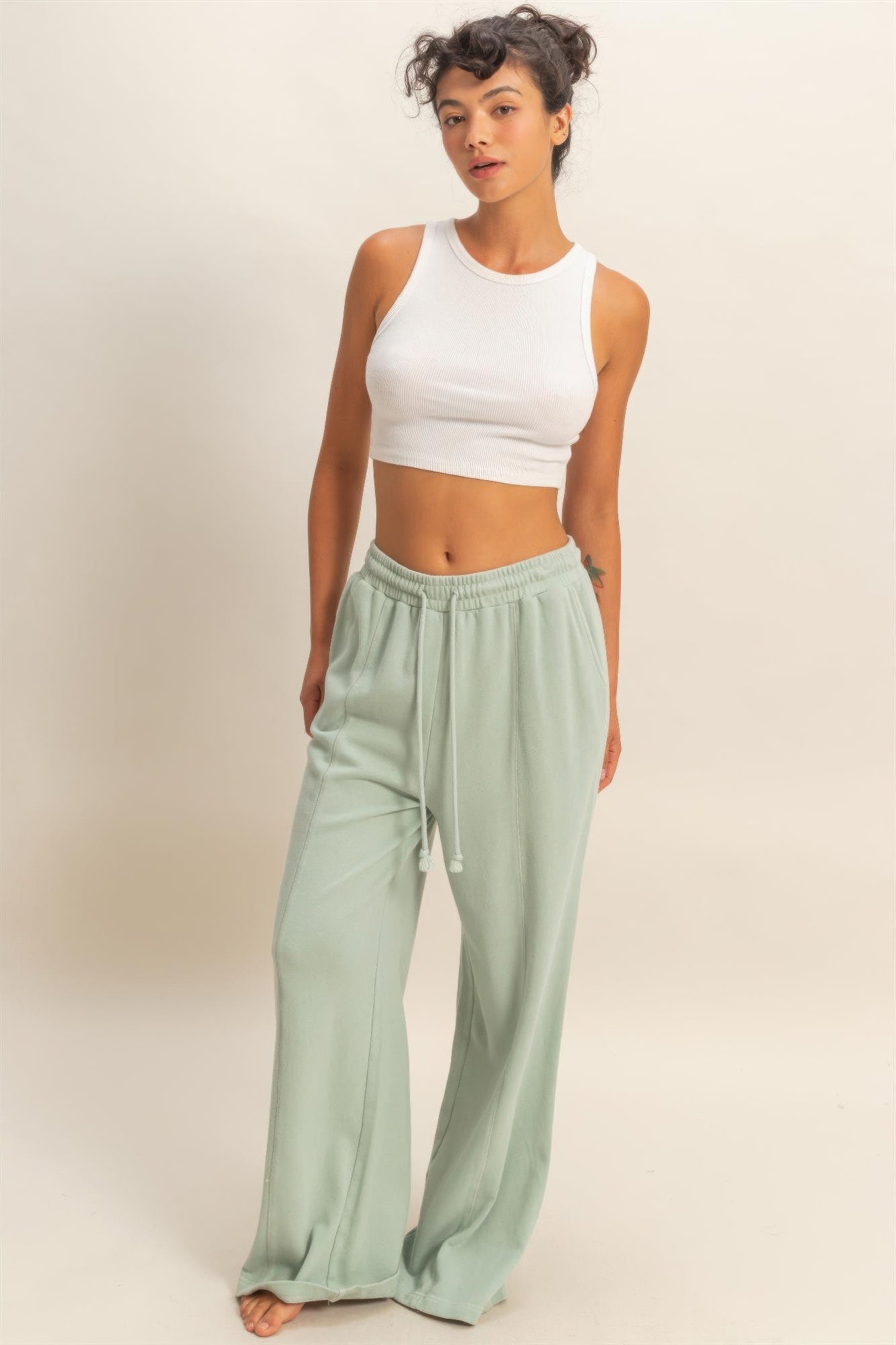 Acid Wash French Terry Wide-leg Pants  Shop One Place