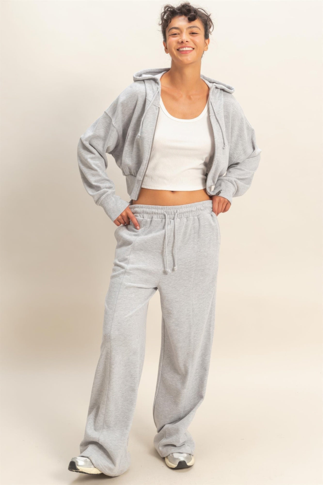 Acid Wash French Terry Wide-leg Pants  Shop One Place