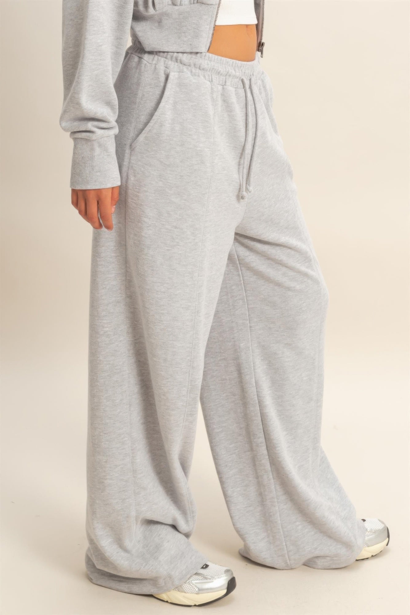 Acid Wash French Terry Wide-leg Pants  Shop One Place