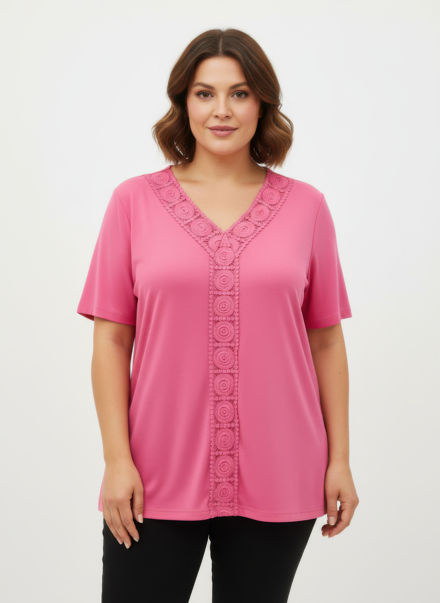 Lace Trim V-neck Short Sleeve Knit Top  Shop One Place
