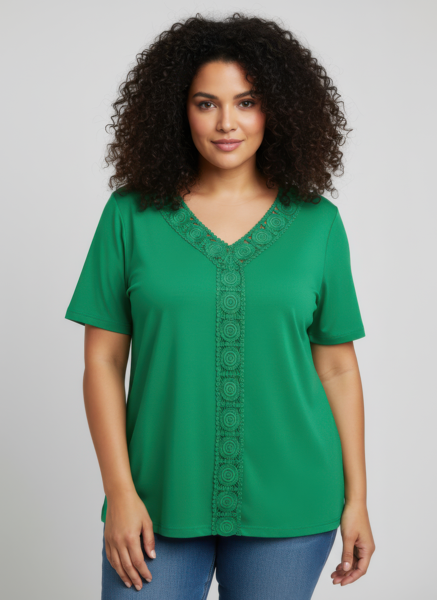 Lace Trim V-neck Short Sleeve Knit Top  Shop One Place