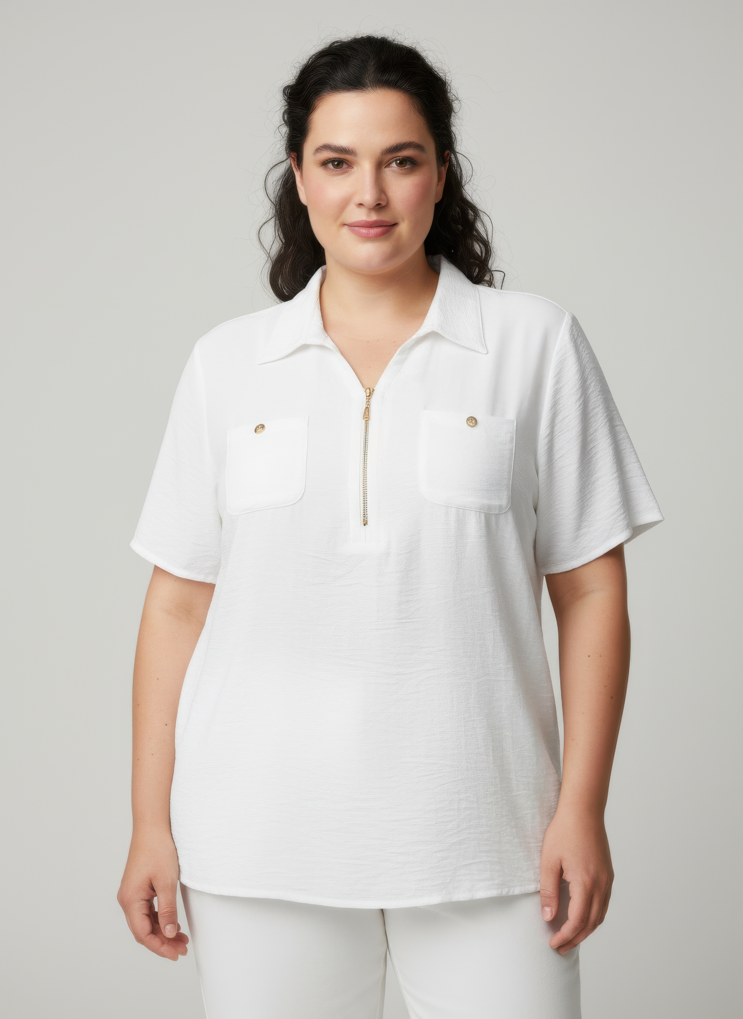 Zip-front Collared Utility Knit Top  Shop One Place