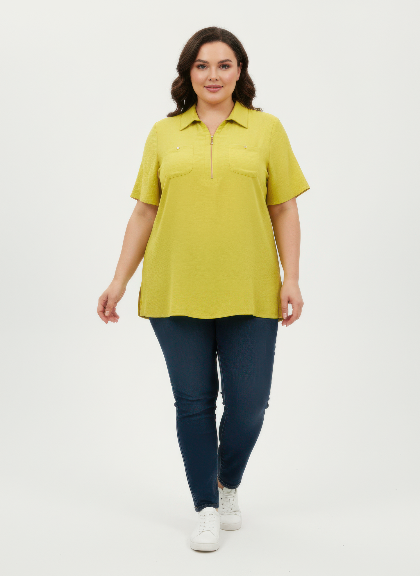 Zip-front Collared Utility Knit Top  Shop One Place