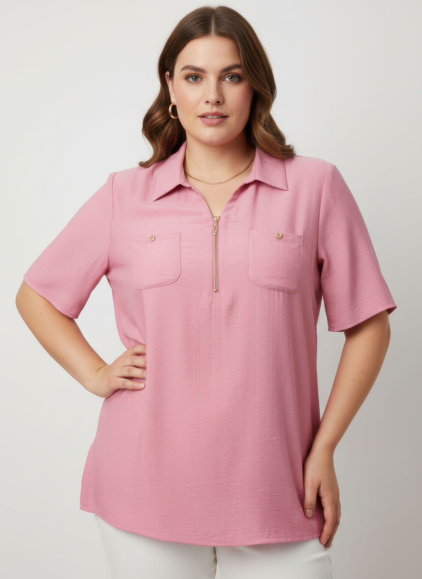 Zip-front Collared Utility Knit Top  Shop One Place