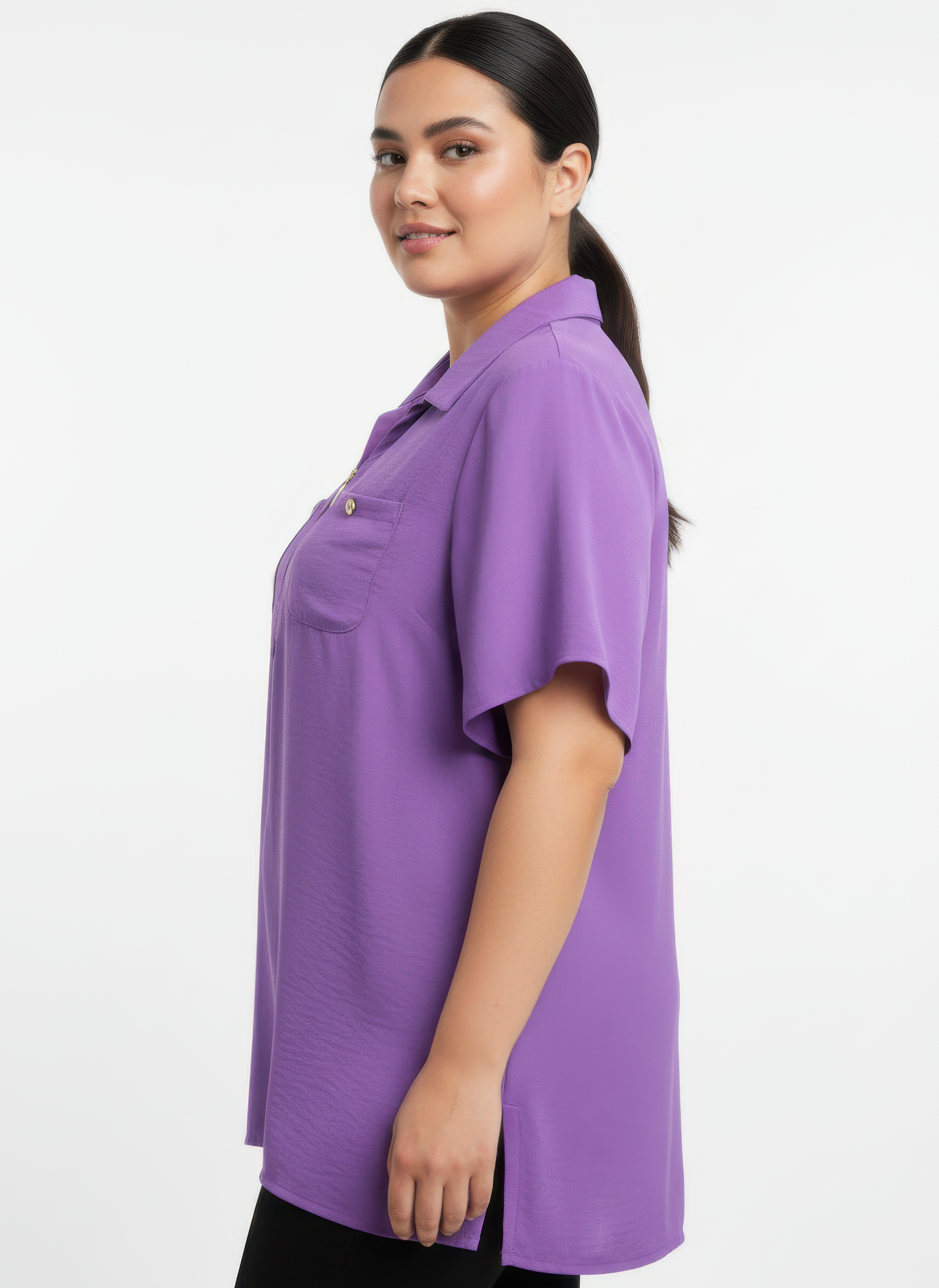 Zip-front Collared Utility Knit Top  Shop One Place