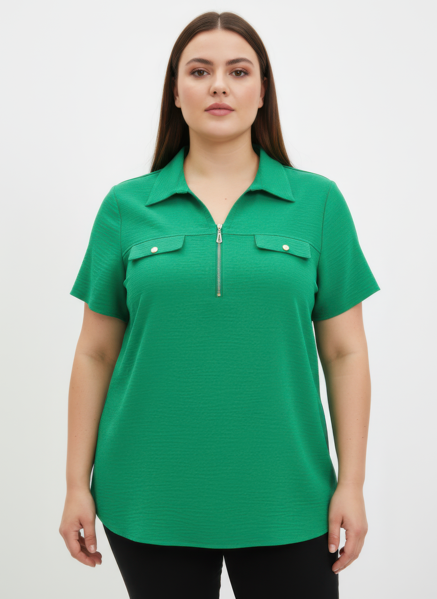 Zip-front Collared Utility Knit Top  Shop One Place