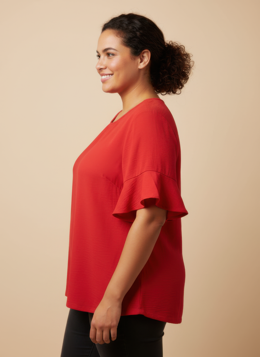 Textured Ruffle Sleeve Short Sleeve Top  Shop One Place