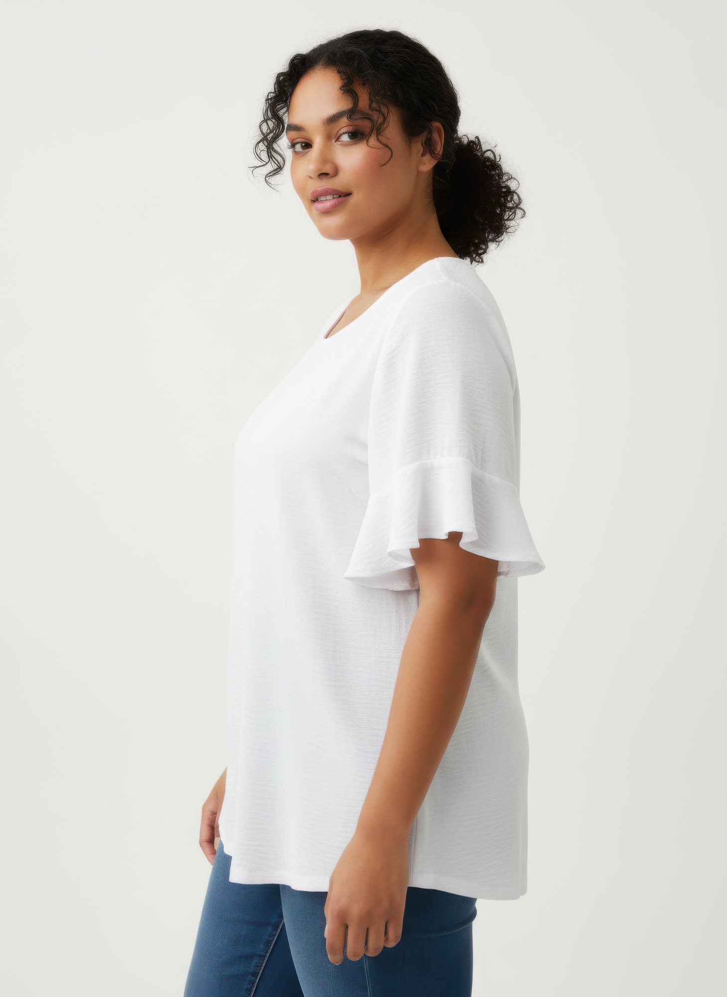 Textured Ruffle Sleeve Short Sleeve Top  Shop One Place