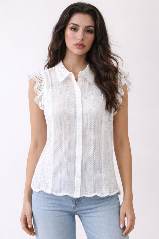 Timeless Cotton Eyelet Lace Button-front Blouse  Shop One Place