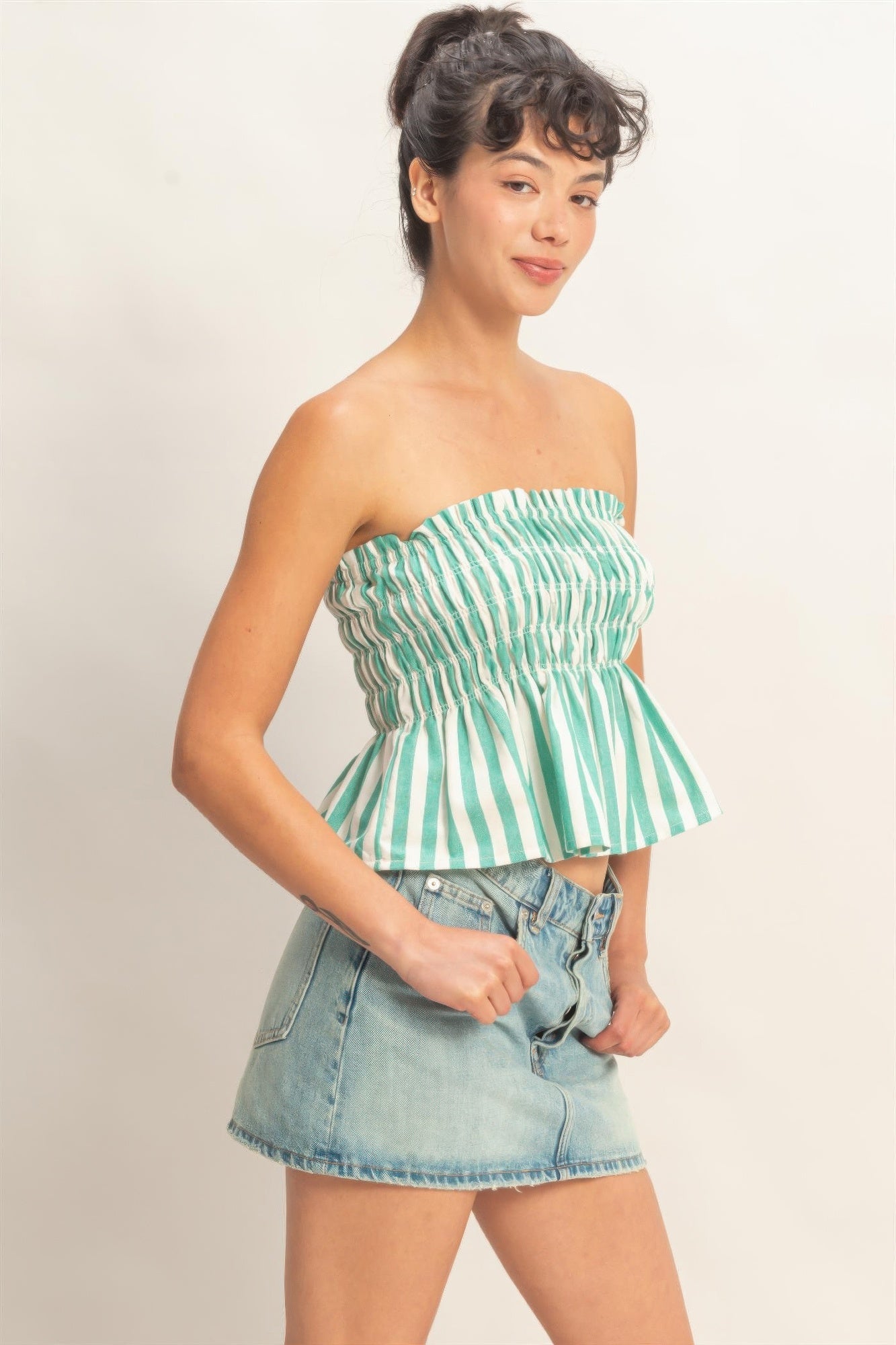 Striped Strapless Smocked Bandeau Top  Shop One Place
