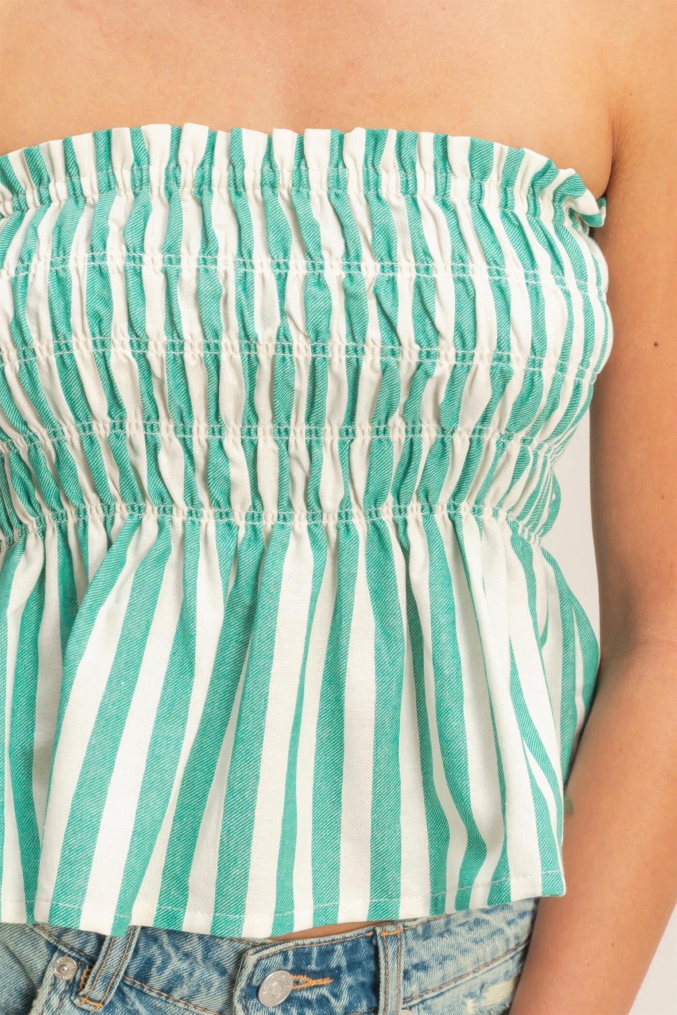Striped Strapless Smocked Bandeau Top  Shop One Place