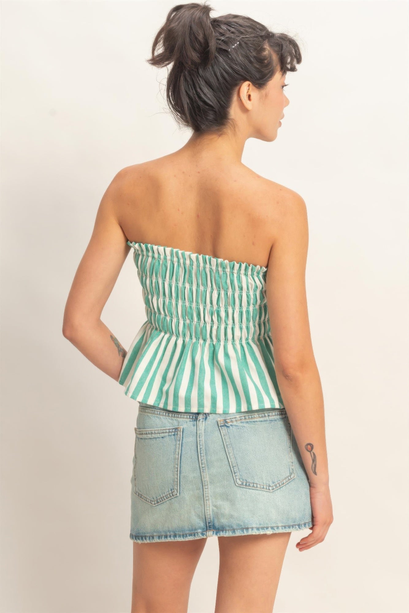Striped Strapless Smocked Bandeau Top  Shop One Place