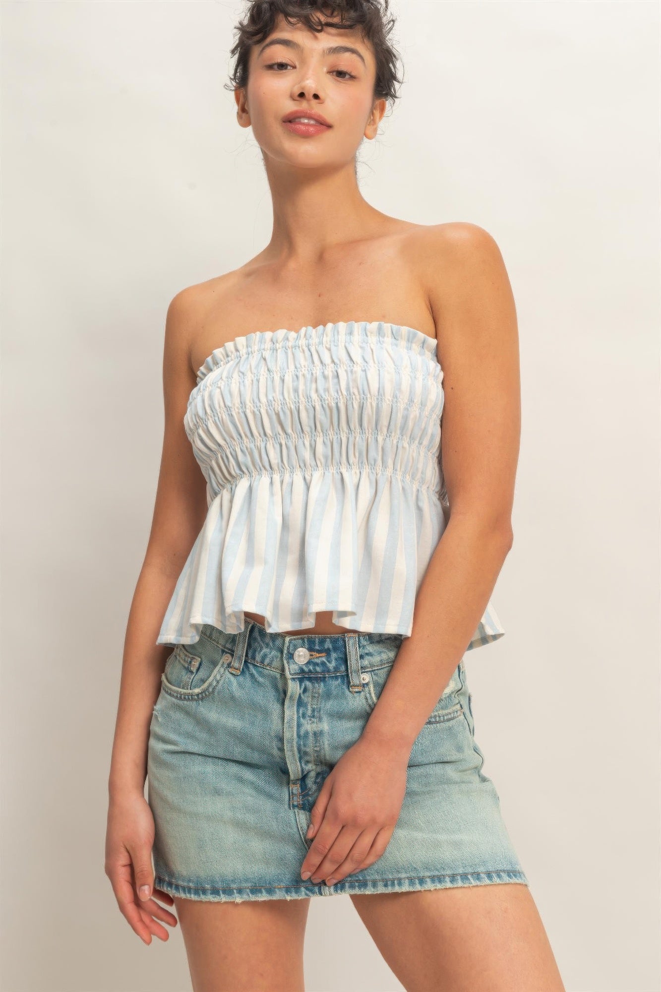 Striped Strapless Smocked Bandeau Top  Shop One Place