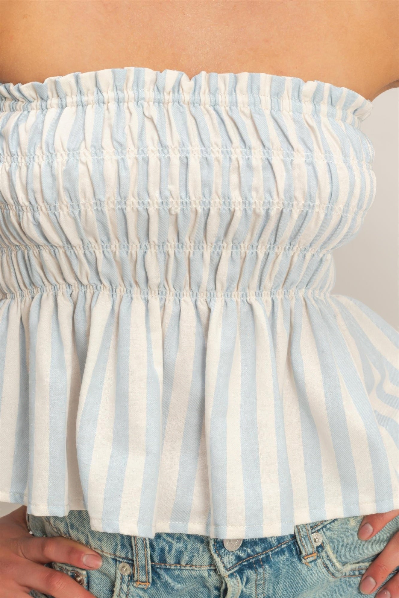 Striped Strapless Smocked Bandeau Top  Shop One Place