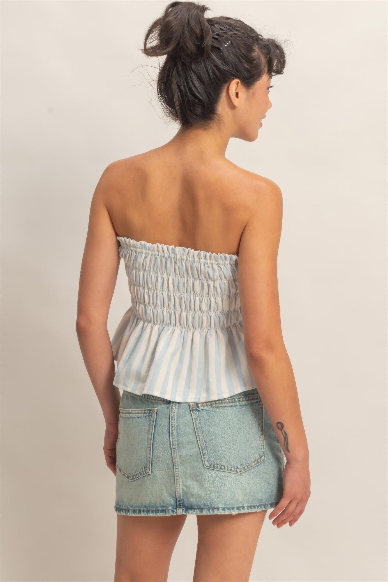 Striped Strapless Smocked Bandeau Top  Shop One Place
