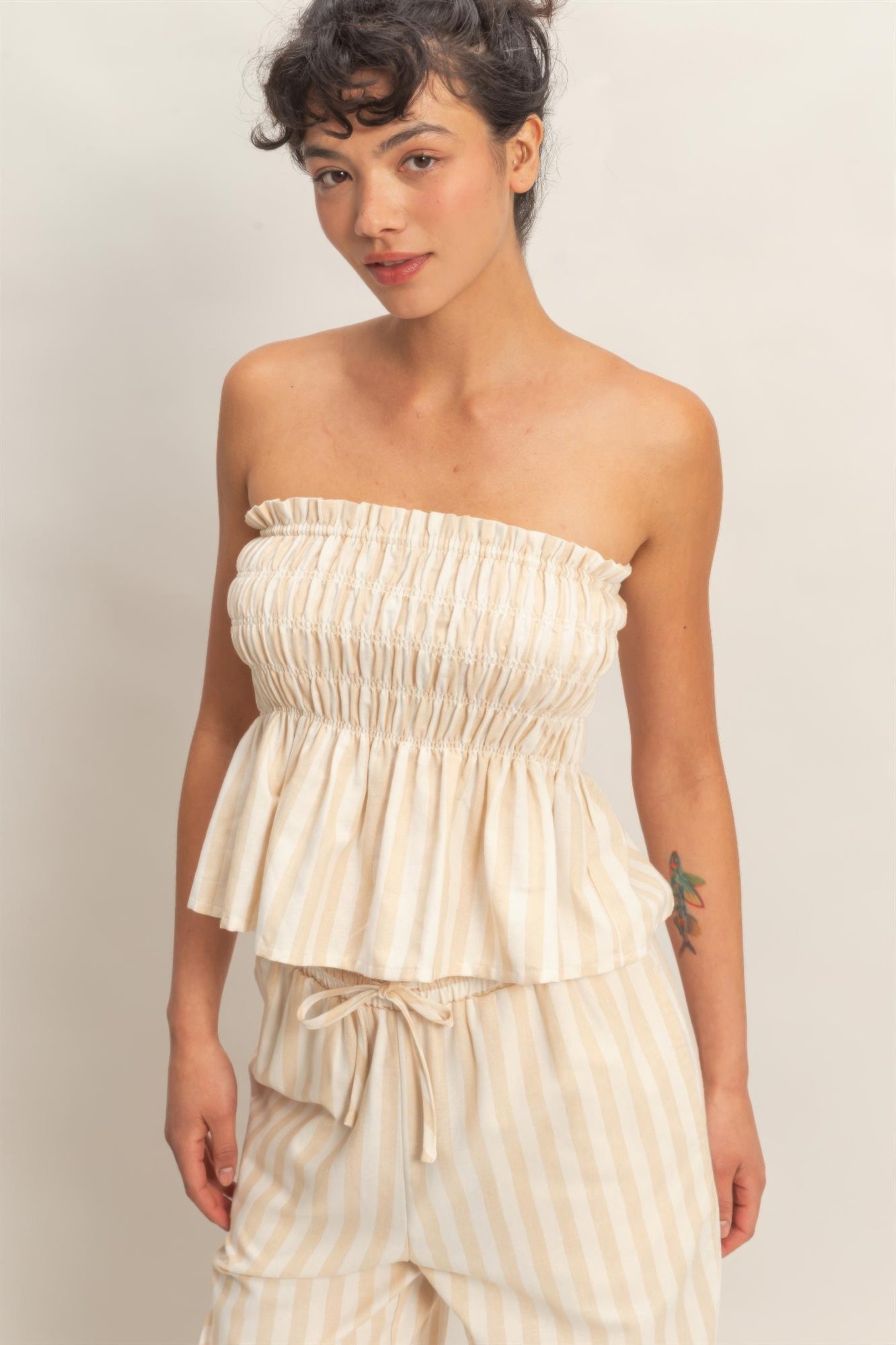 Striped Strapless Smocked Bandeau Top  Shop One Place
