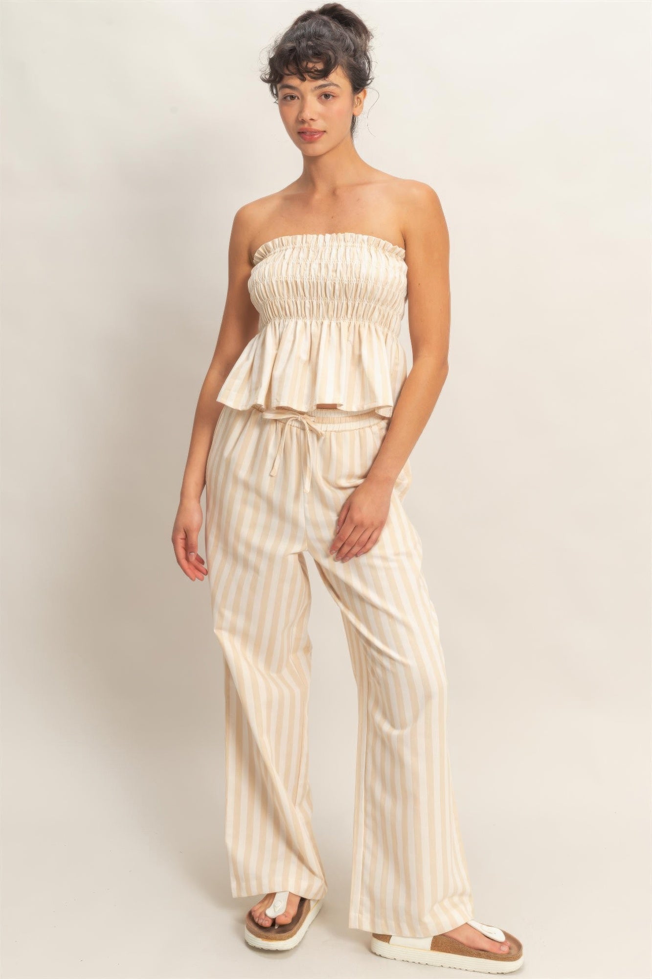 Striped Strapless Smocked Bandeau Top  Shop One Place