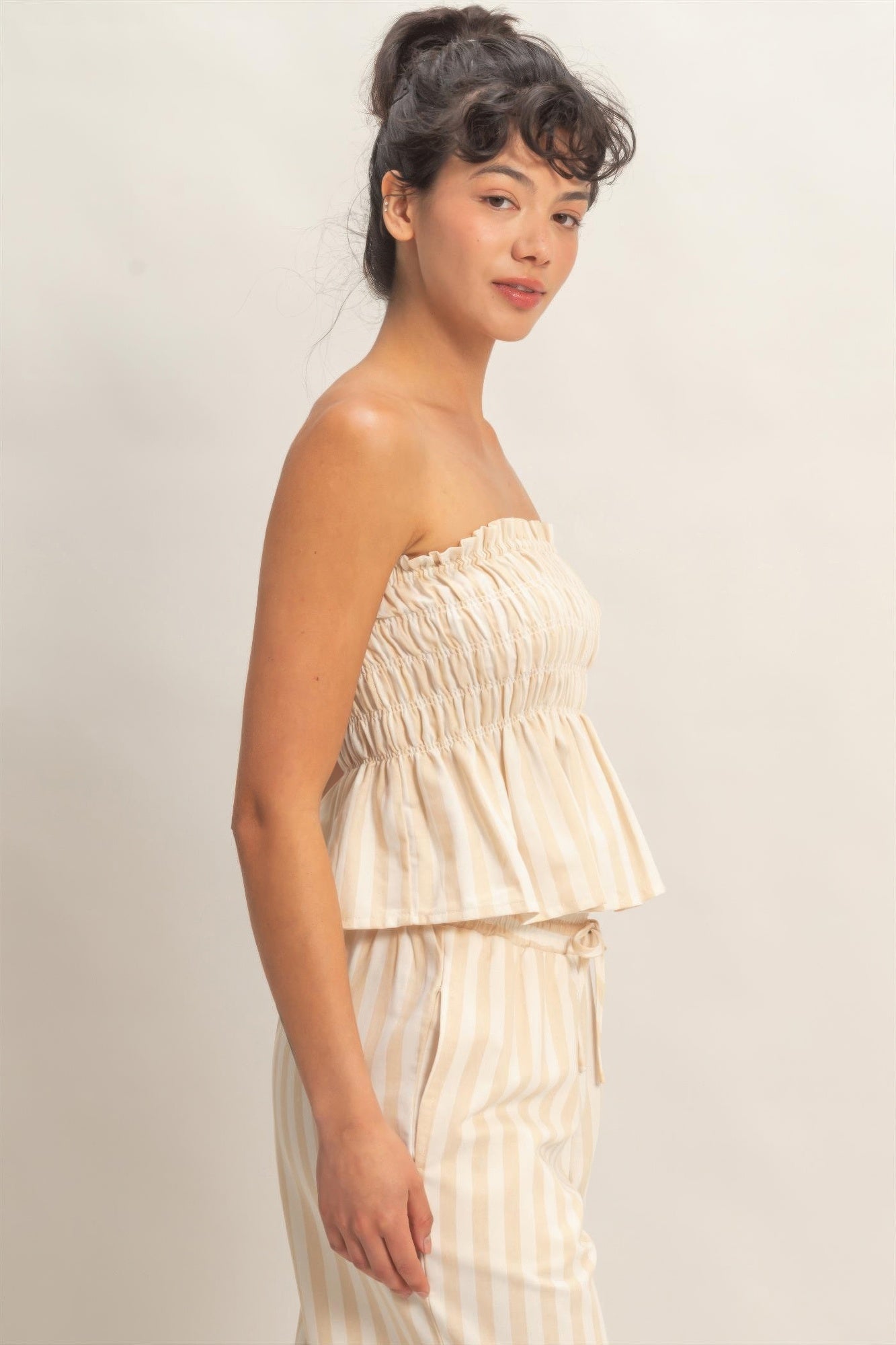 Striped Strapless Smocked Bandeau Top  Shop One Place
