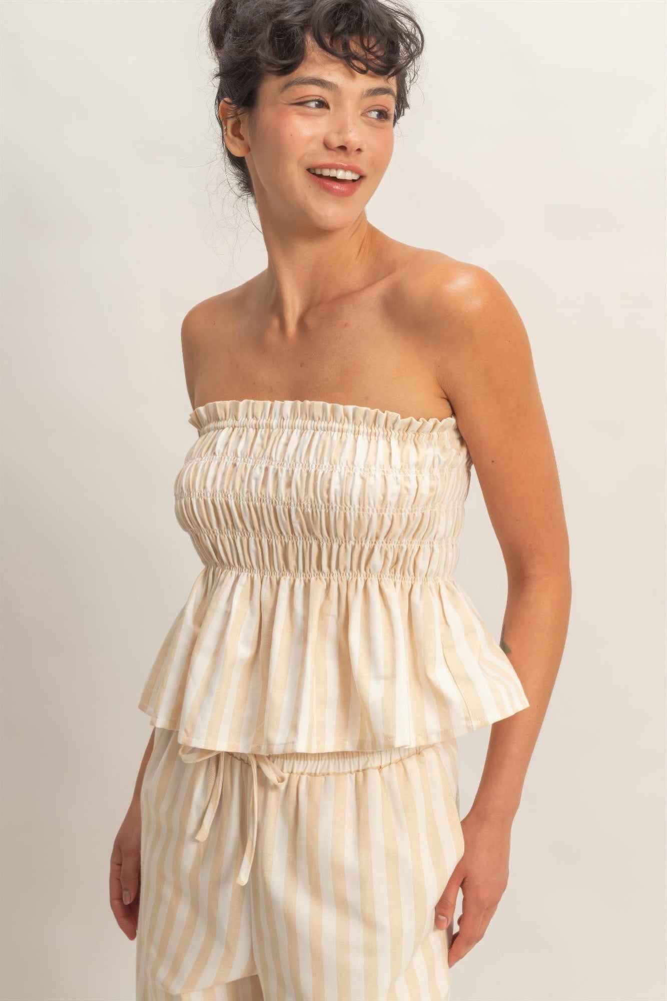 Striped Strapless Smocked Bandeau Top  Shop One Place