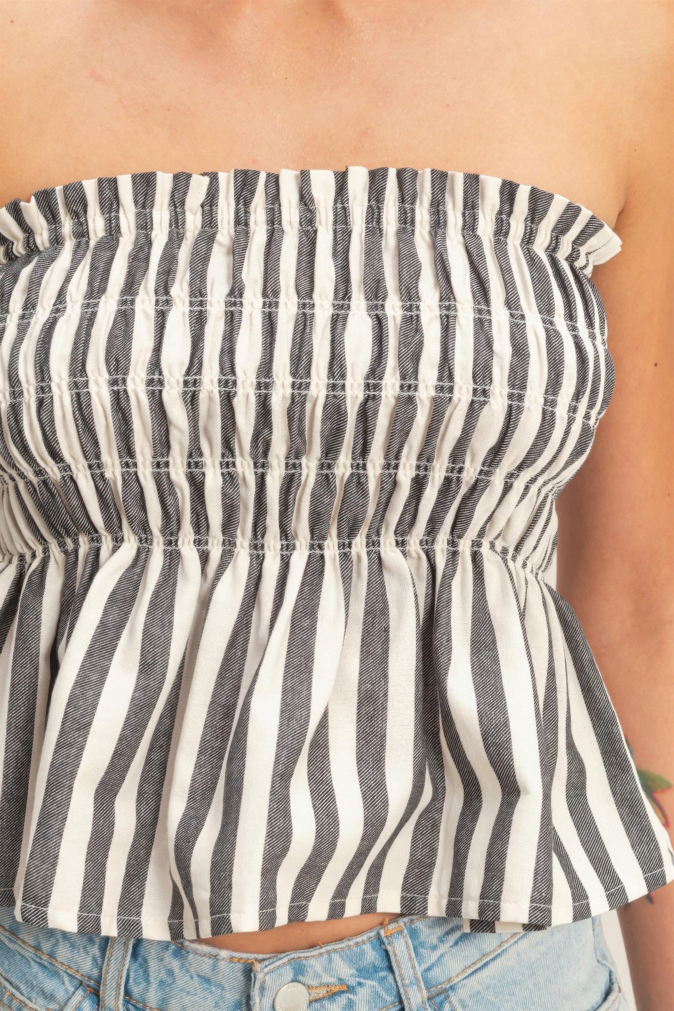 Striped Strapless Smocked Bandeau Top  Shop One Place