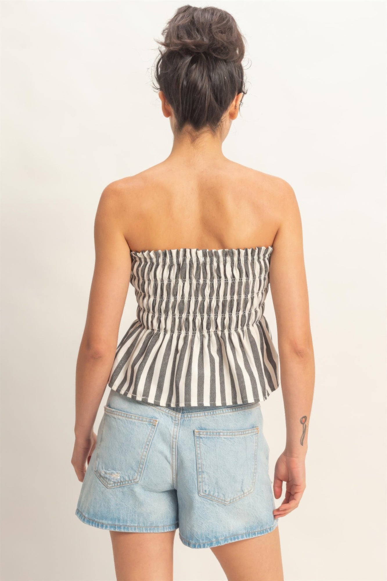 Striped Strapless Smocked Bandeau Top  Shop One Place