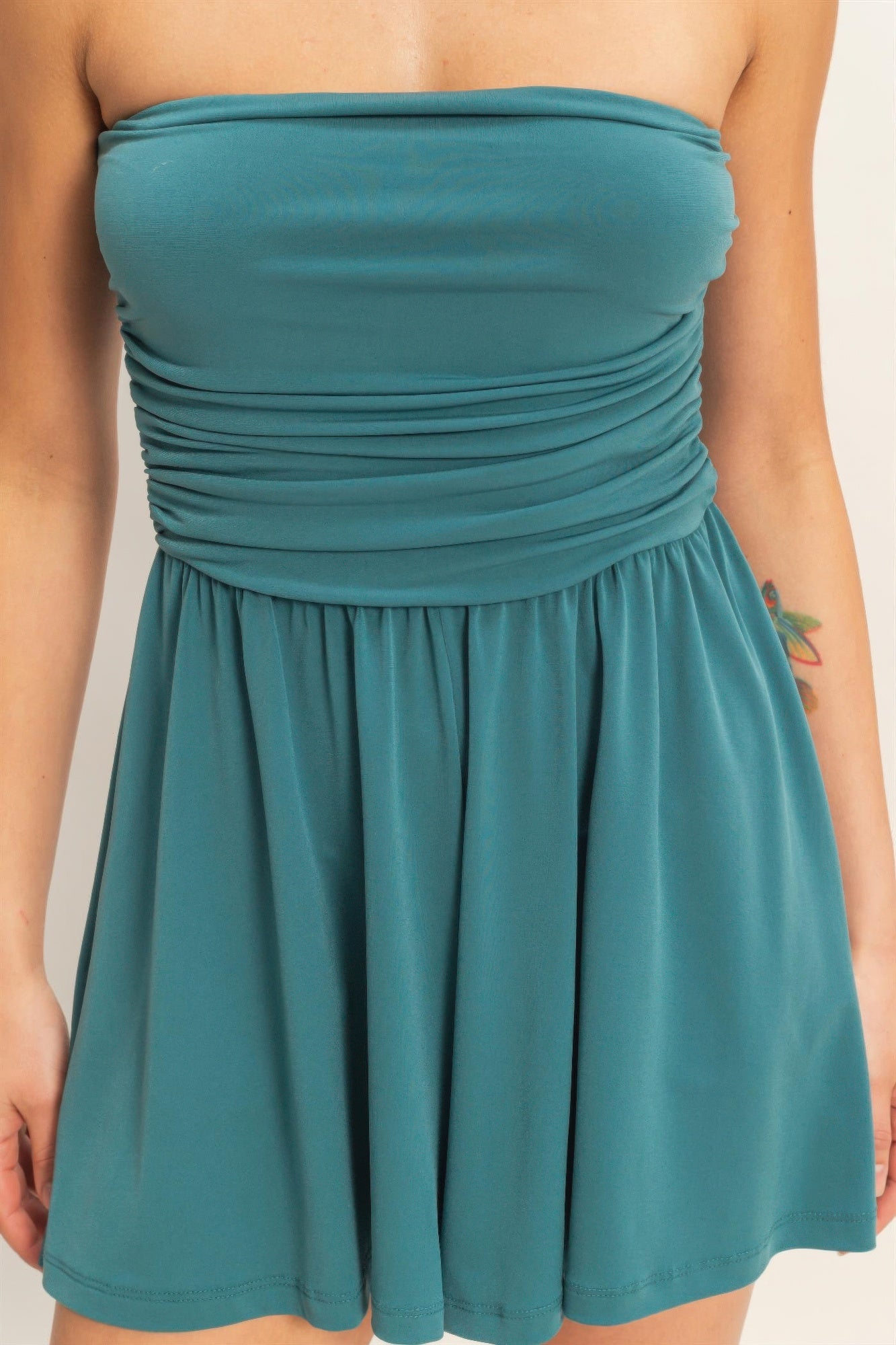 Strapless Shirred Waist Romper  Shop One Place