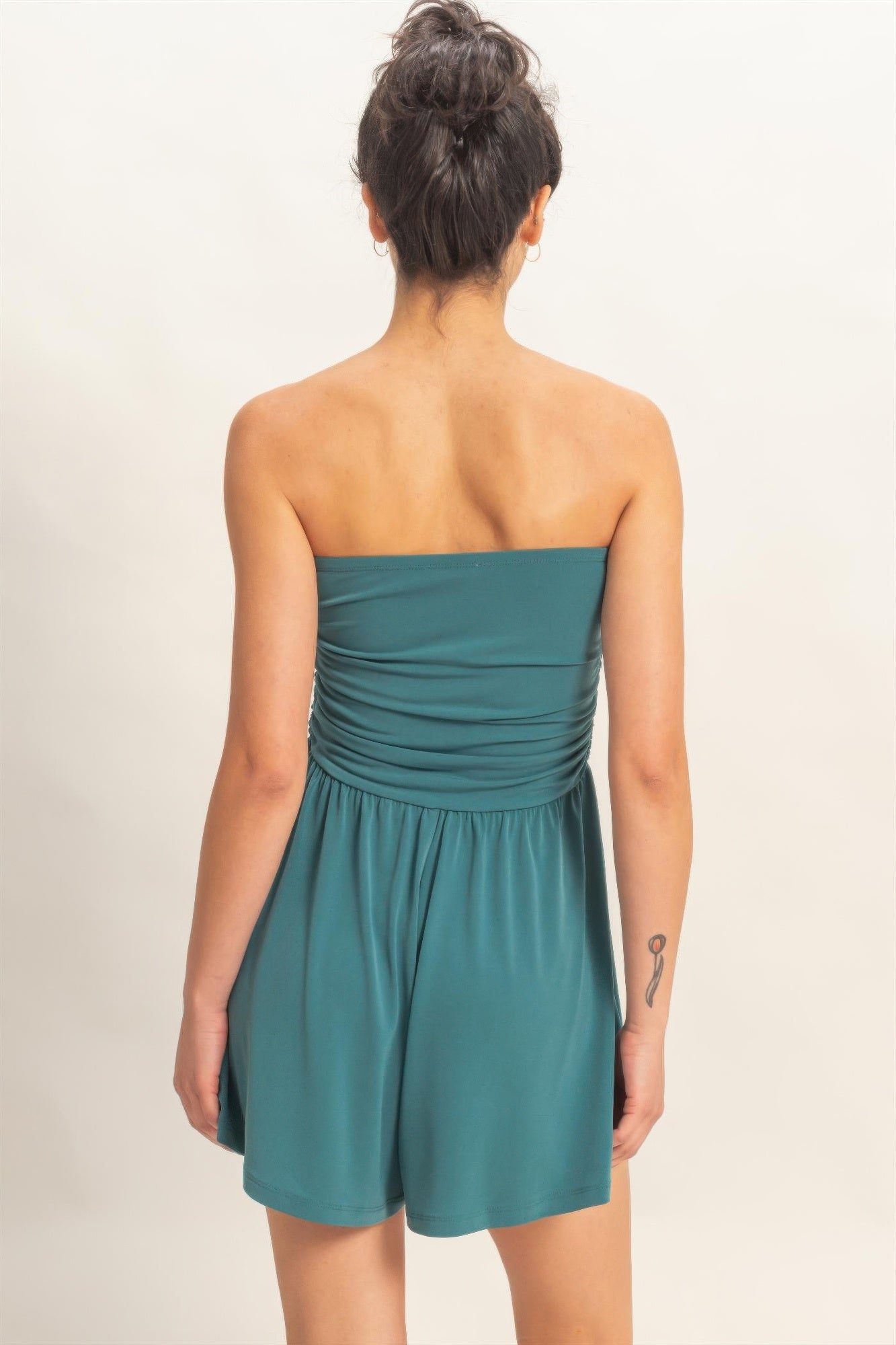 Strapless Shirred Waist Romper  Shop One Place