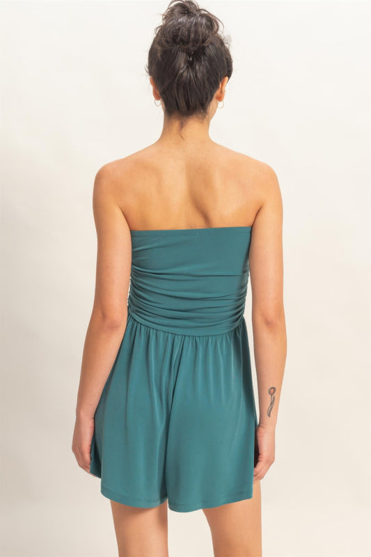 Strapless Shirred Waist Romper  Shop One Place