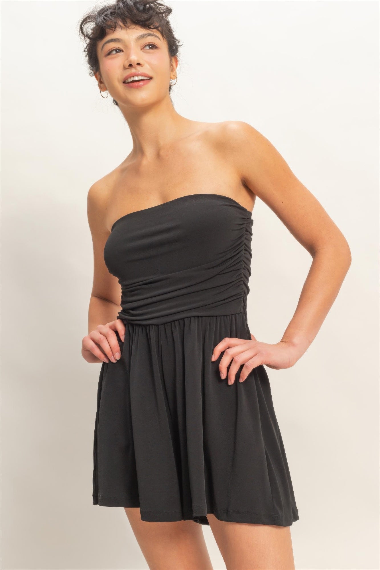 Strapless Shirred Waist Romper  Shop One Place