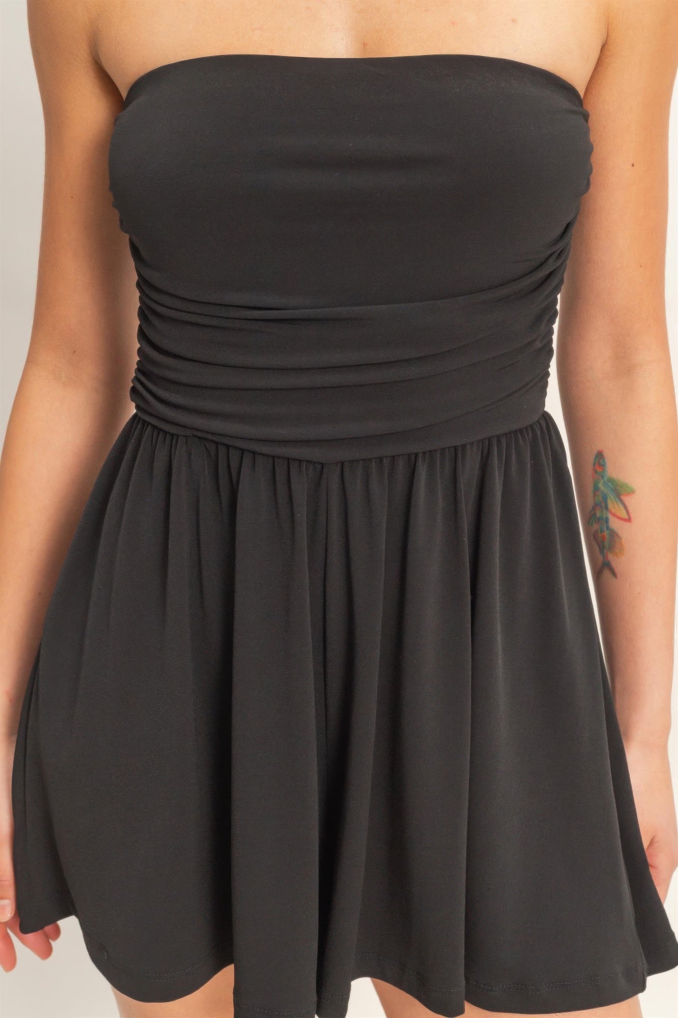 Strapless Shirred Waist Romper  Shop One Place