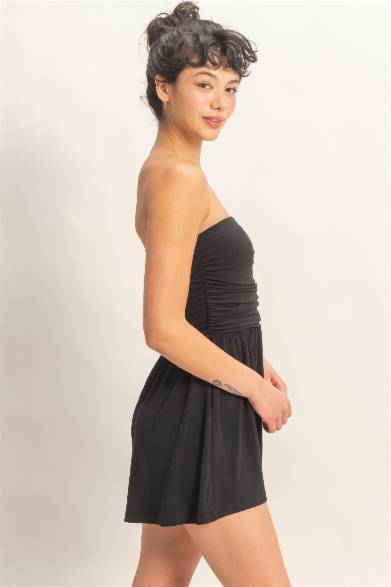 Strapless Shirred Waist Romper  Shop One Place