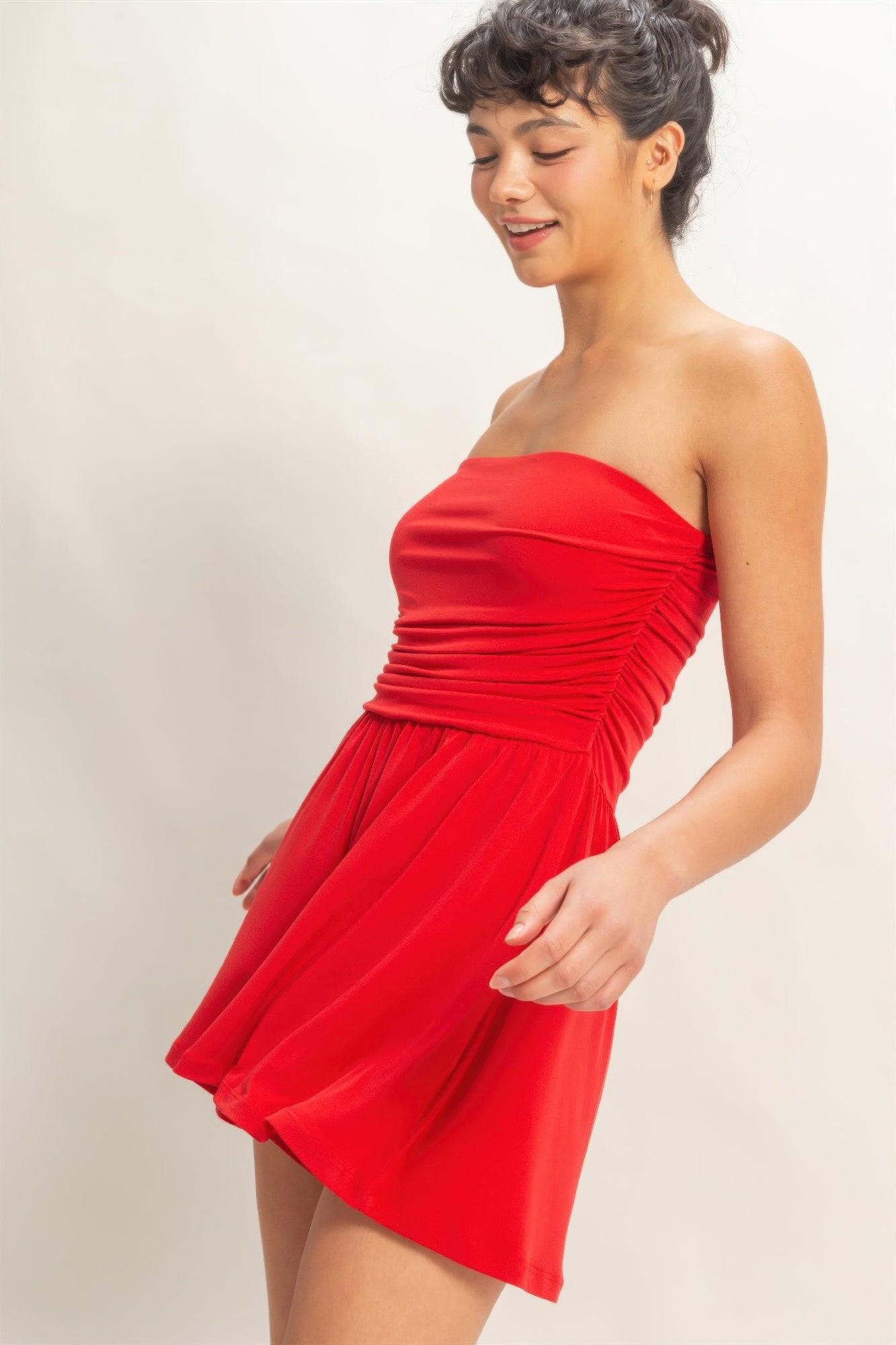 Strapless Shirred Waist Romper  Shop One Place