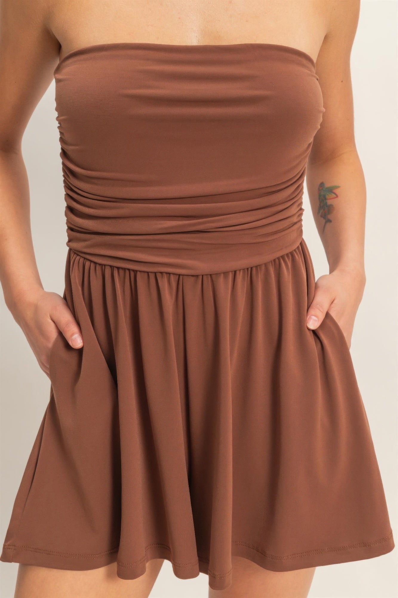 Strapless Shirred Waist Romper  Shop One Place