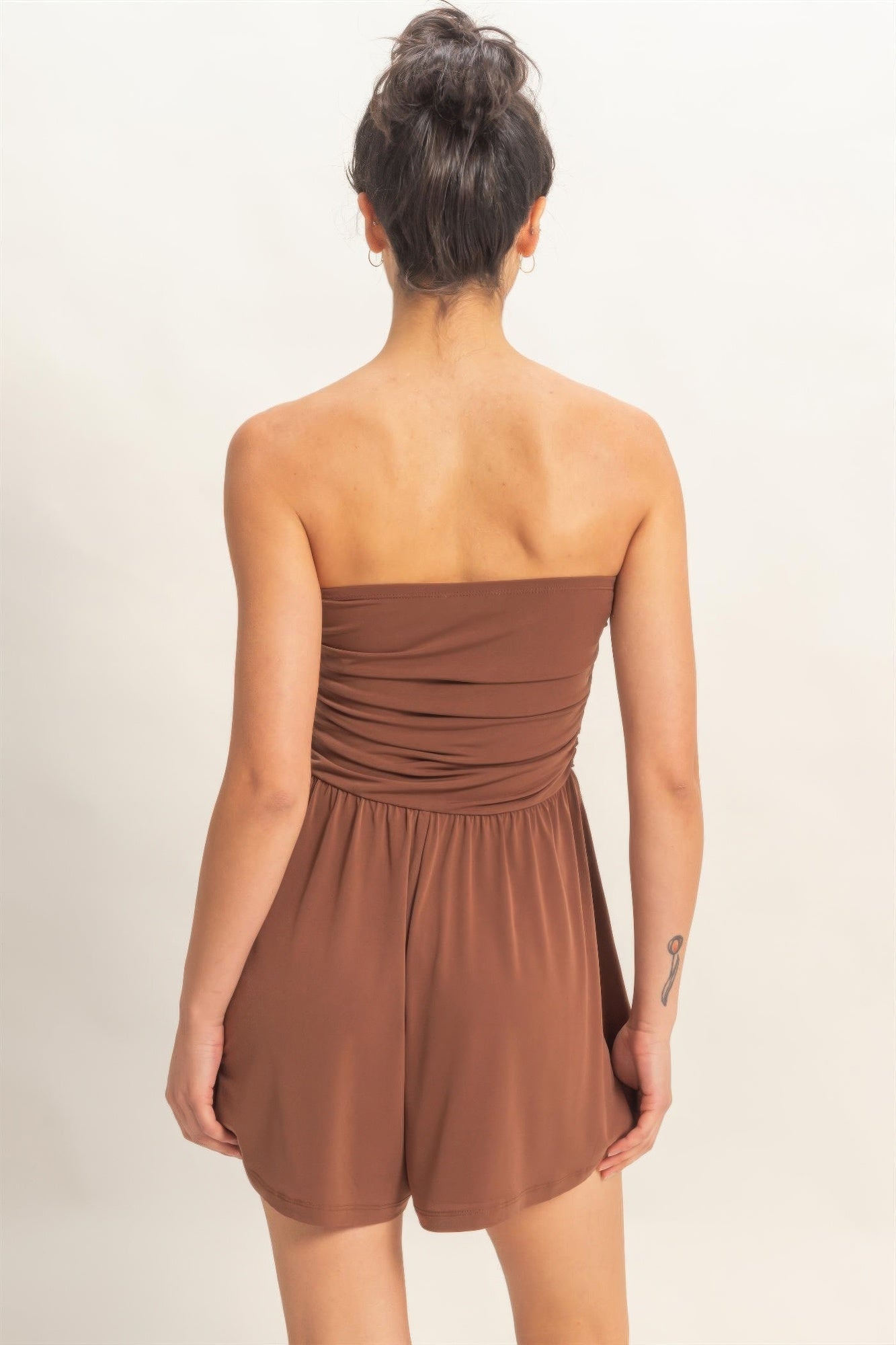Strapless Shirred Waist Romper  Shop One Place