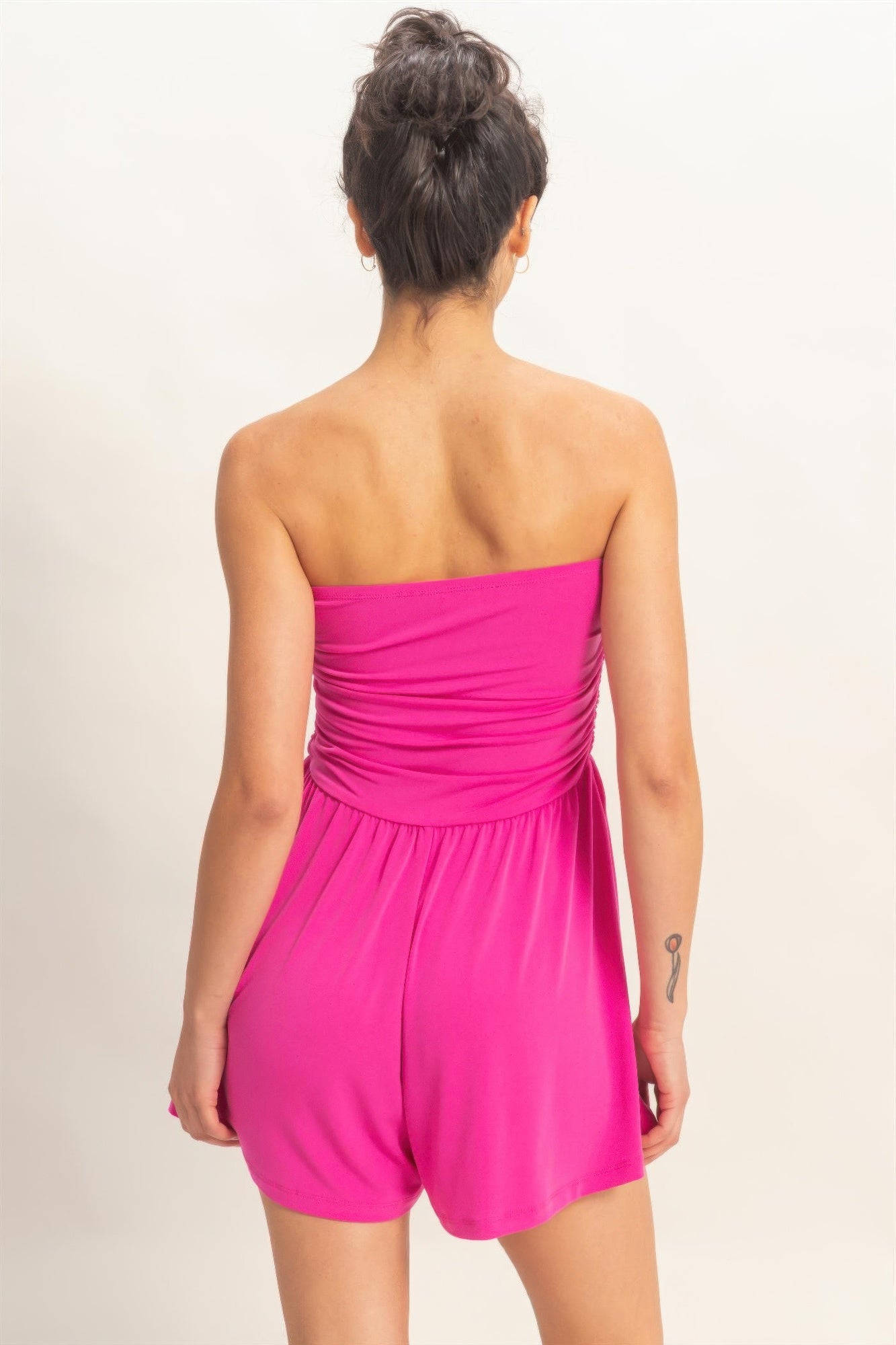 Strapless Shirred Waist Romper  Shop One Place