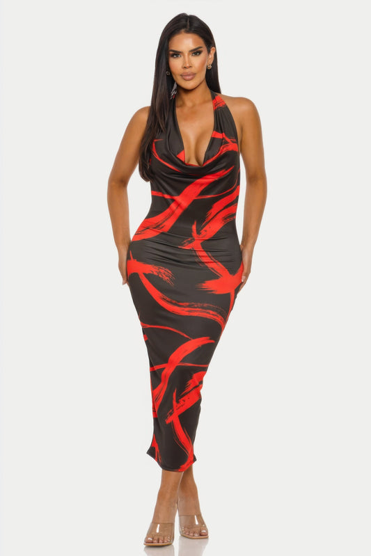 Fierce Stroke Halter Midi Dress  Shop One Place