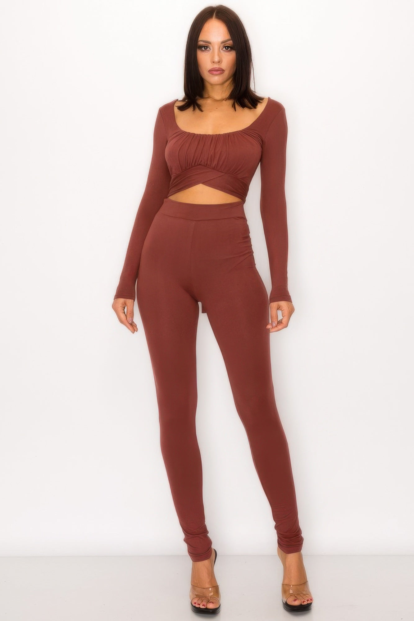 Front Shirring Back Tie Skinny Jumpsuit  Shop One Place