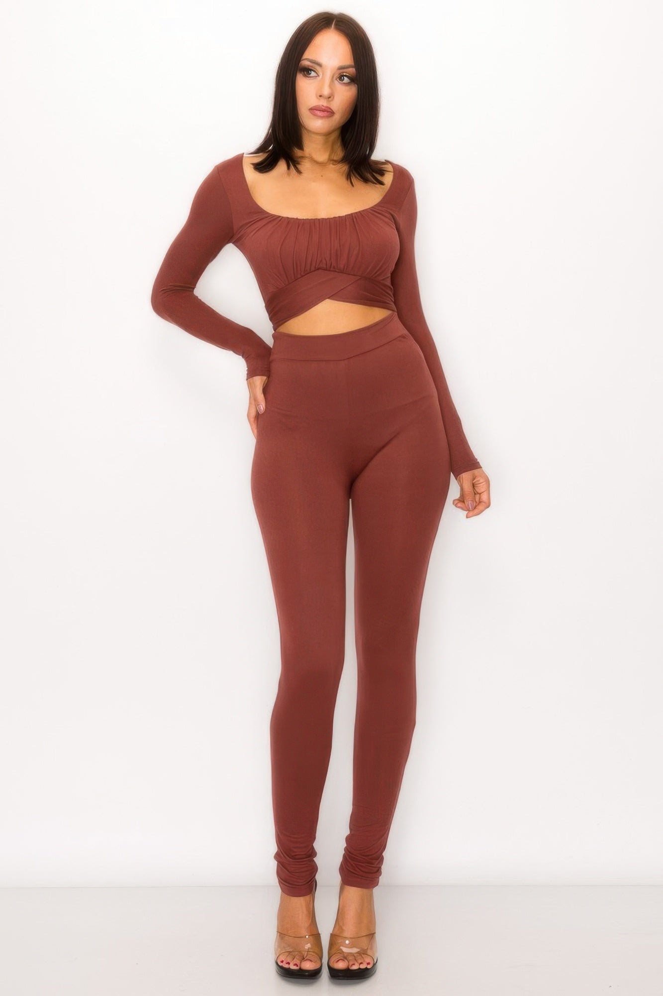 Front Shirring Back Tie Skinny Jumpsuit  Shop One Place