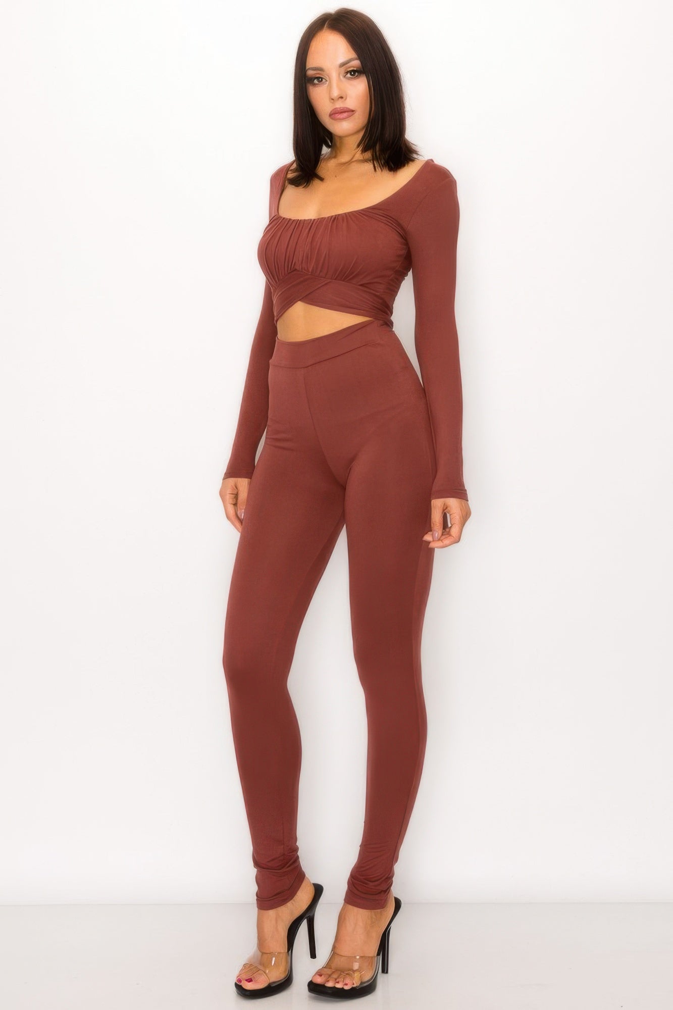 Front Shirring Back Tie Skinny Jumpsuit  Shop One Place