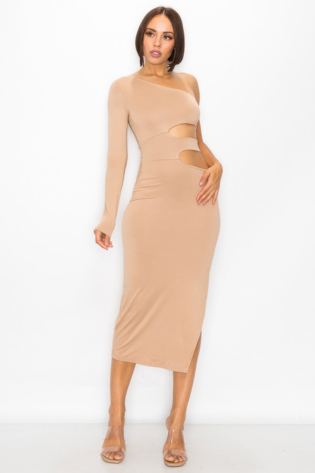 One Shoulder Maxi Dress With Waist Cut Out  Shop One Place