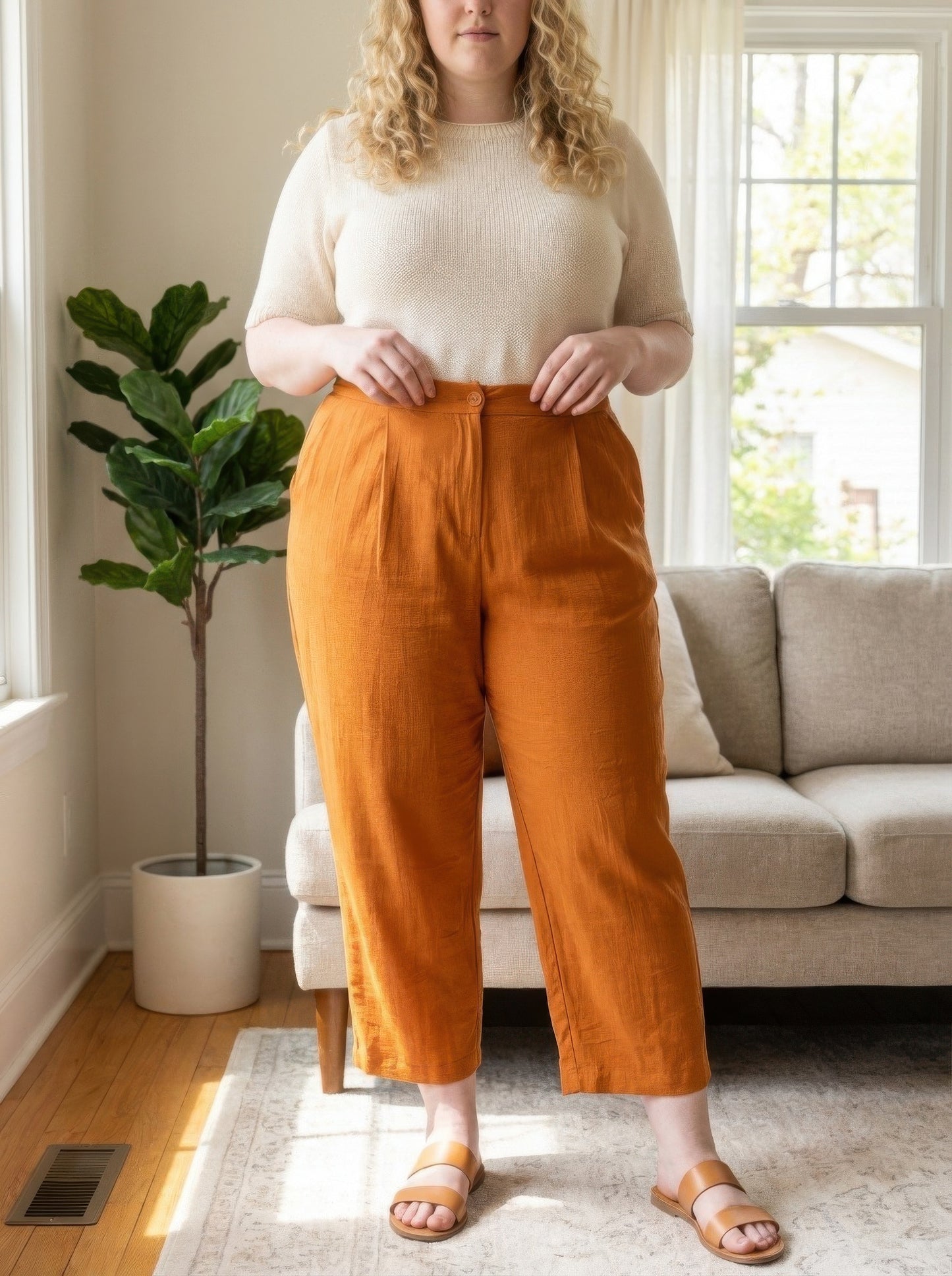 High-rise Linen-blend Straight Leg Pants  Shop One Place